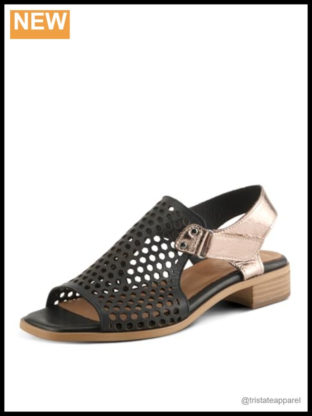 Women's Top Grain Leather Heeled Sandals Perforated Hook & Loop 1 Inch Heel